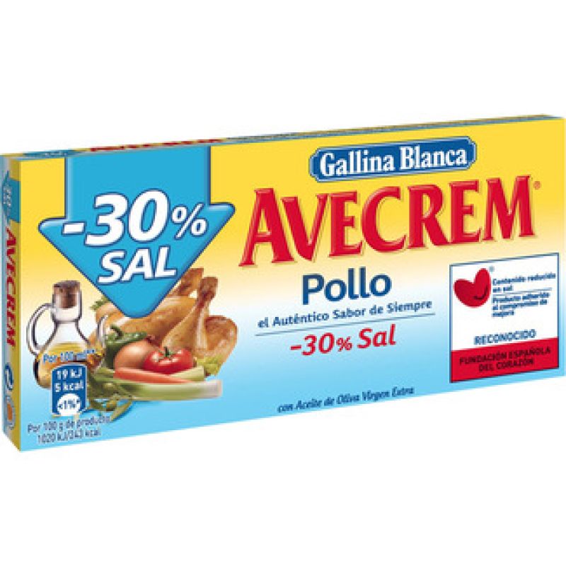 Bouillon de poulet, faible en comprimés de sel Avecrem Gallina Blanca 94 gr.