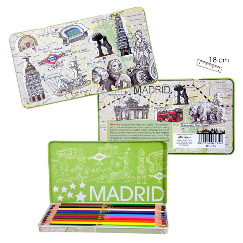 Boîte de crayons en métal décorée  Madrid