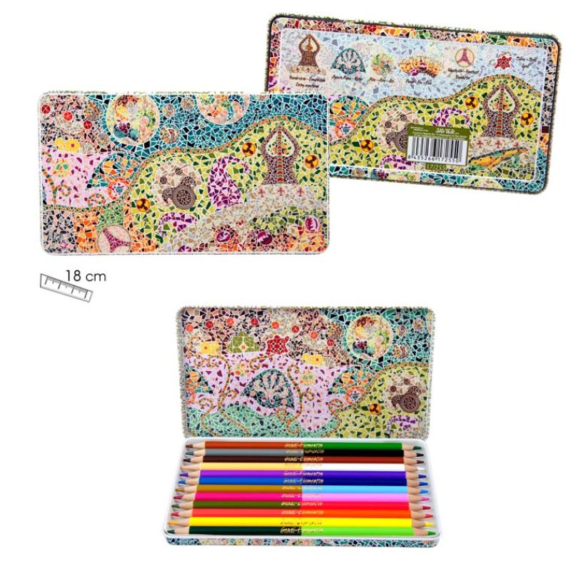 Boîte de crayons en métal décorée Elementos