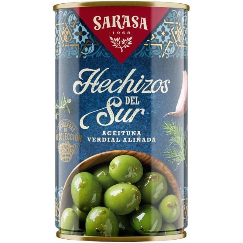 Gewürzte Grüne Oliven Los Hechizos Del Sur Sarasa 2,5 Kg.