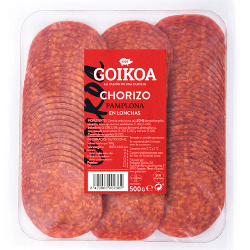 Chorizo de Pamplona en lonchas Goikoa 500 gr.