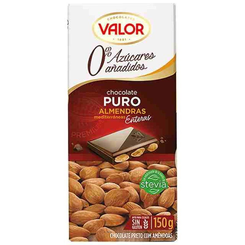 Pure Chocolate Tablet with Sugarless Almonds Valor 150 gr.