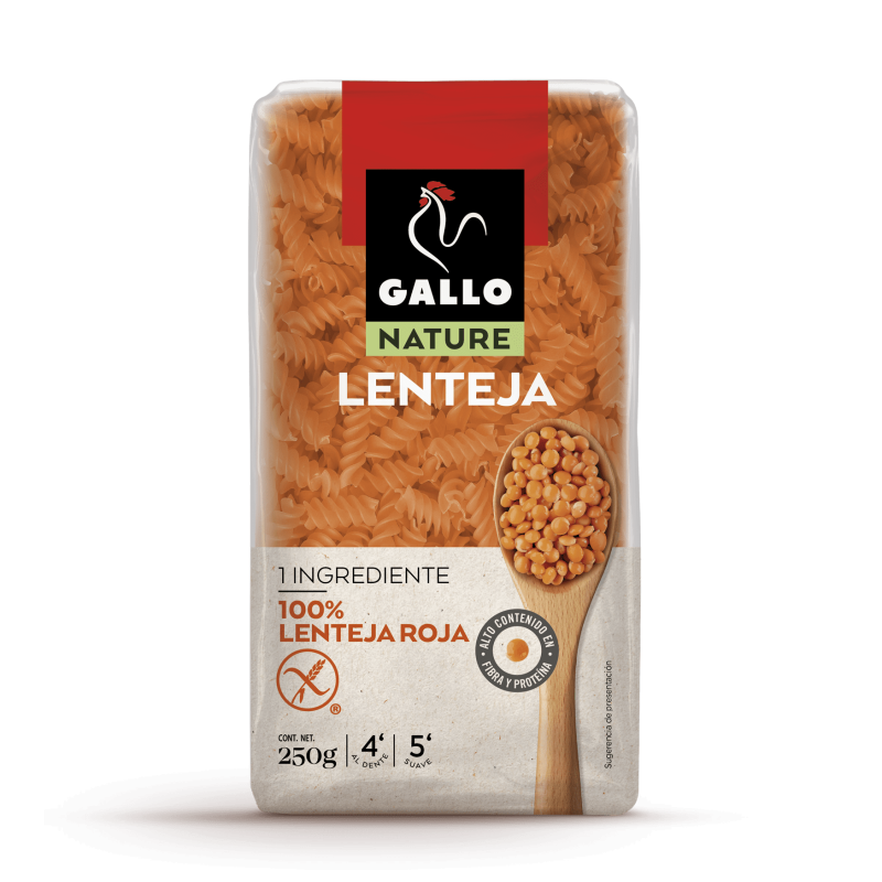 Hélices 100 % lenteja roja Gallo Nature 250 gr.