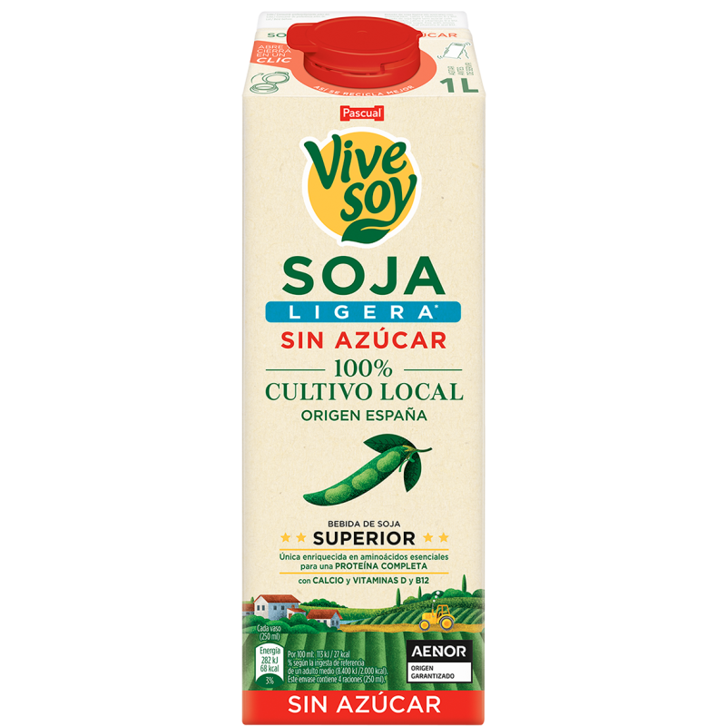 Boisson au soja légère Vivesoy Pascual 1L